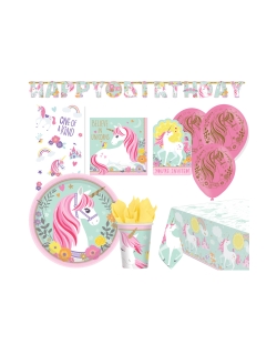 Party Set Unicornio Mag: Plat, Vas, Serv, Mant, Guirn... 